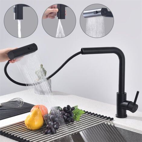 UBEEGOL Rubinetti Cucina Rubinetto Cucina con Doccetta Estraibile 3 Doccette Disponibili Rubinetto Sucina con Doccetta Rubinetto Lavello in Acciaio Nero Bocchetta Girevole a 360°