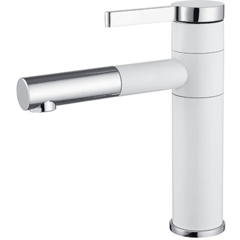 Rubinetti per lavabo da bagno Miscelatore per lavabo con beccuccio girevole a 360° Rubinetti per acqua calda e fredda, argento bianco