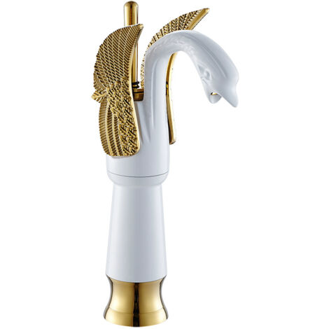 Rubinetti per lavandino Rubinetto per bagno Rubinetto per lavandino Miscelatori in rame per hotel Rubinetti per acqua calda e fredda Lungo, oro e bianco