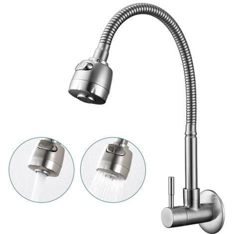 AIHOM Rubinetti per Lavelli da Cucina Monocomando Lavandino Cucina Girevole a 360 ° Rubinetto Lavabo a Muro Miscelatore per Cucina solo Acqua Fredda