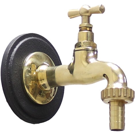 Rubinetto 195L in ottone lucido con rosone grigio ghisa per fontana casa giardino da 1/2"