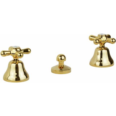Rubinetto 3 fori per bidet in colore oro erogazione dalla ceramica Gattoni Calypso 1114150D0 Oro - Piletta con salterello 1"1/4