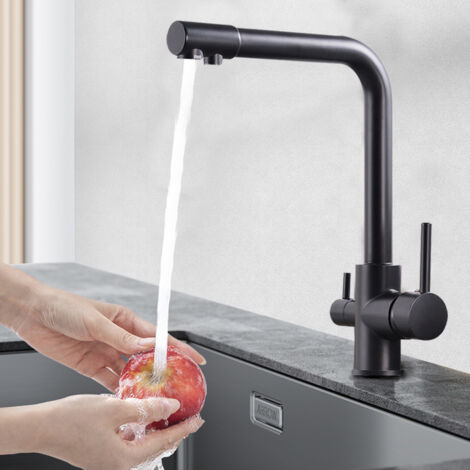 Rubinetto 3 vie cucina, miscelatore lavello, rubinetto bagno nero