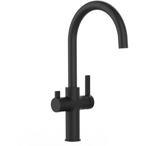 Rubinetto 3 vie miscelatore cucina Nero Opaco con canale separato per acqua filtrata, canna a U - Serie FC