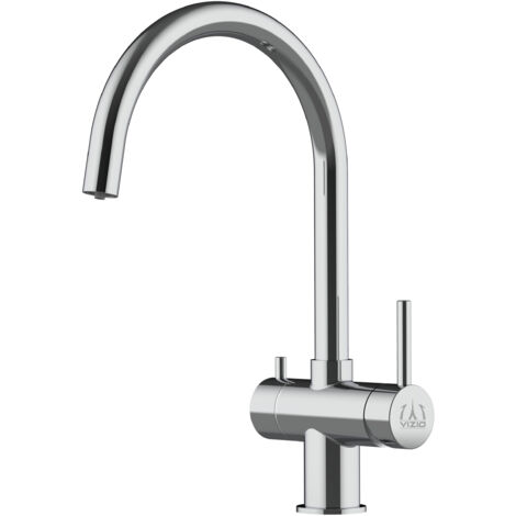 Rubinetto 3 vie miscelatore lavello cucina VIZIO in Acciaio INOX Lucido per utilizzo con sistemi filtro canna a U - ACCIAIO CHIRURGICO AISI 316