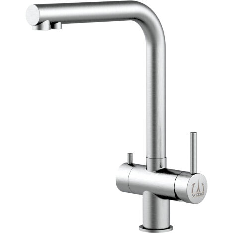 Rubinetto 3 vie miscelatore lavello cucina VIZIO in Acciaio INOX Spazzolato per utilizzo con sistemi filtro - ACCIAIO CHIRURGICO AISI 316