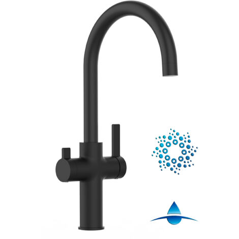 Rubinetto 4 vie miscelatore cucina Nero Opaco con canale separato per acqua filtrata, canna a U - Serie FC