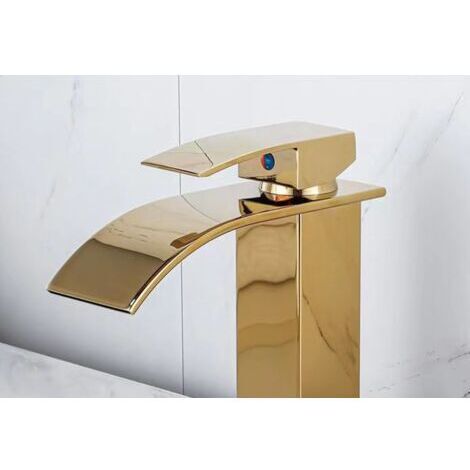 Rubinetto a cascata laccato oro CCYKXA per lavabo da appoggio, acqua calda e fredda, mobiletto da bagno, rubinetto a foro singolo, rubinetto a cascata per lavabo, miscelatore a cascata, rubinetto per 