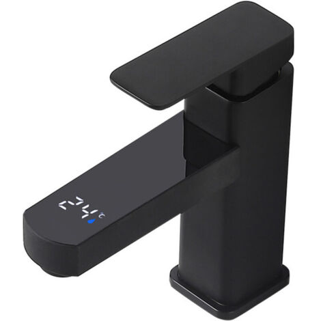 Rubinetto a foro singolo, rubinetto per bagno con controllo digitale della temperatura, rubinetto per lavello cucina con acqua calda e fredda, rubinetti in ottone melaminico, nero