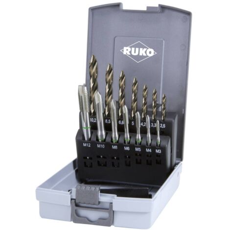 Rubinetto a macchina Ruko HSSE-Co 5 + punta elicoidale ULTIMATECUT DIN 338 tipo FLOWSTEP® HSSE-Co 5 in valigetta di plastica