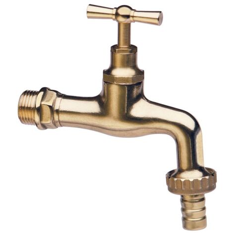 Rubinetto a muro con portagomma in ottone bronzo lucido