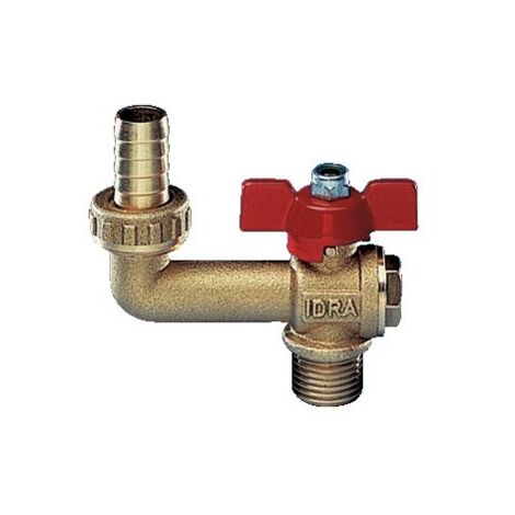 Rubinetto a sfera 1" idrante filettato maschio con portagomma, con farfalla rossa, sabbiato S0130S06