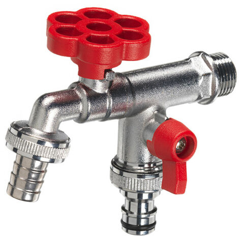 Rubinetto a Sfera Doppio per Fontana da Giardino con Fiore e Leva Colorate Belfer RUB/030 Rosso