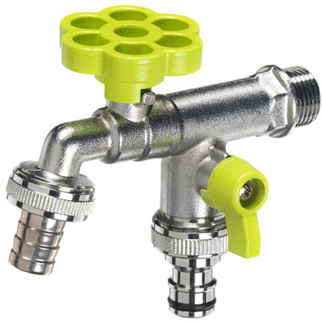 Rubinetto a Sfera Doppio per Fontana da Giardino con Fiore e Leva Colorate Belfer RUB/030 Verde Acido