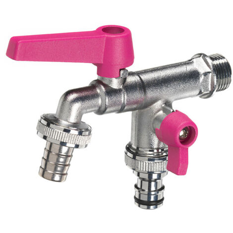 Rubinetto a Sfera Doppio per Fontana da Giardino con Leve Colorate Belfer RUB/027 Ciclamino