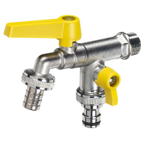 Rubinetto a Sfera Doppio per Fontana da Giardino con Leve Colorate Belfer RUB/027 Giallo