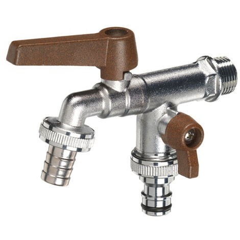 Rubinetto a Sfera Doppio per Fontana da Giardino con Leve Colorate Belfer RUB/027 Ruggine