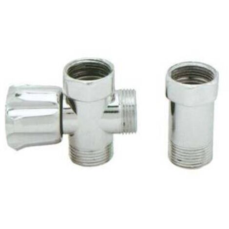 RUBINETTO A VITE 3 VIE X LAVATRICE + DISTANZIATORE - OTTONE CROMATO 3/4MMF - 2 pezzi