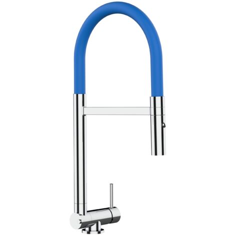 Rubinetto abbattibile a soli 4,5 cm, miscelatore cucina cromato per sottofinestra canna blu movibile e doccia due getti staccabile