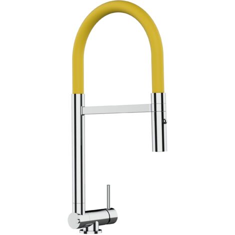 Rubinetto abbattibile a soli 4,5 cm, miscelatore cucina cromato per sottofinestra canna gialla movibile e doccia due getti staccabile