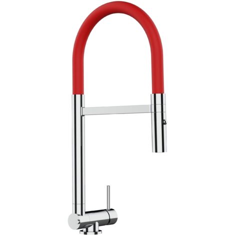 Rubinetto abbattibile a soli 4,5 cm, miscelatore cucina cromato per sottofinestra canna rossa movibile e doccia due getti staccabile