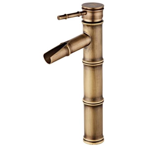 Rubinetto alto in bambù, rubinetto per lavabo, 3 attacchi (top anticato + tubo di alimentazione)