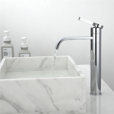 Rubinetto Alto Lavabo Bagno Cascata Rubinetto lavabo Alto Rubinetto Sopra il Lavabo Rubinetto Lavabo da Appoggio Miscelazione Acqua Calda e Fredda in Ottione Cromato per Bagno
