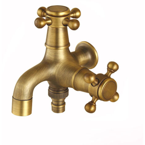 Rubinetto antico in stile europeo a doppio scopo: mocio, piscina, bagno, montaggio a parete, esterno, giardino, rubinetto in ottone vintage