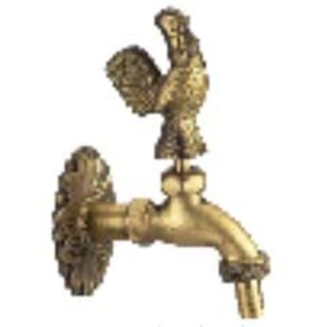 RUBINETTO ARTISTICO IN OTTONE ORO ANTICATO CON GALLO- - attacco M1/2 - raccordo terminale M 3/4 - 1 pezzi VETTE