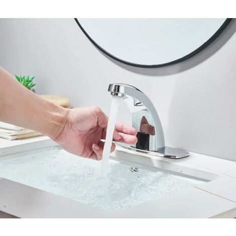 Rubinetto Automatico con Sensore a Infrarossi Rubinetto per Lavabo Lavello Intelligente Senza Lavamani con Scatola di Controllo e Valvola Miscelatrice Acqua Calda e Fredda per
