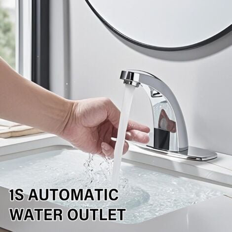 Rubinetto Automatico con Sensore ad Infrarossi Miscelatore Acqua Calda e Fredda per Lavabo Bagno,Rubinetto a Infrarossi per lavello funzionamento a batteria,Cromato