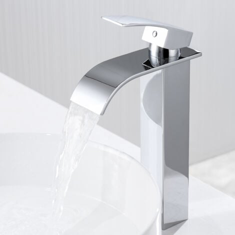 AURALUM Rubinetto bagno a cascata bocca alta, rubinetto miscelatore bagno rubinetto miscelatore monocomando lavabo per bagno lavabo, cromato