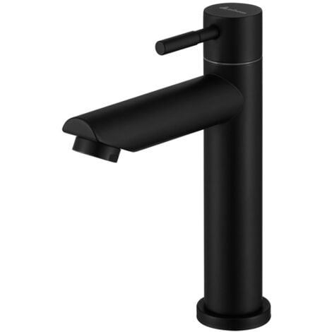 AIHOM Rubinetto Bagno Acqua Fredda Nero Miscelatore Monocomando Lavabo in Acciaio Inox per Lavabo Bocca Tonda Aeratore Rimovibile