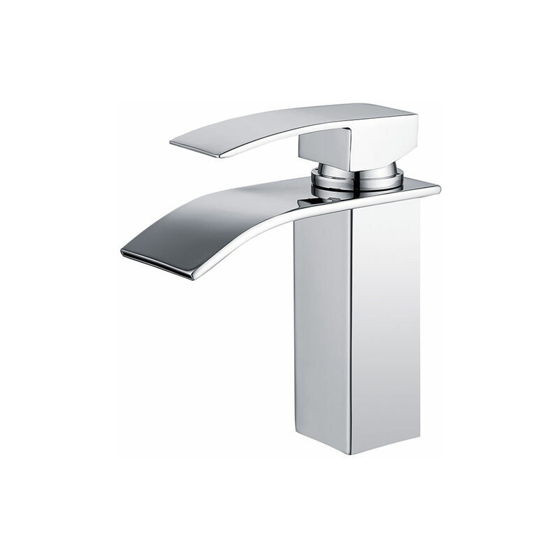 Rubinetto Lavabo A Cascata In Ottone Antico - Miscelatore Monoforo Alto 29,1 Cm - Con Tubi Flessibili Inclusi