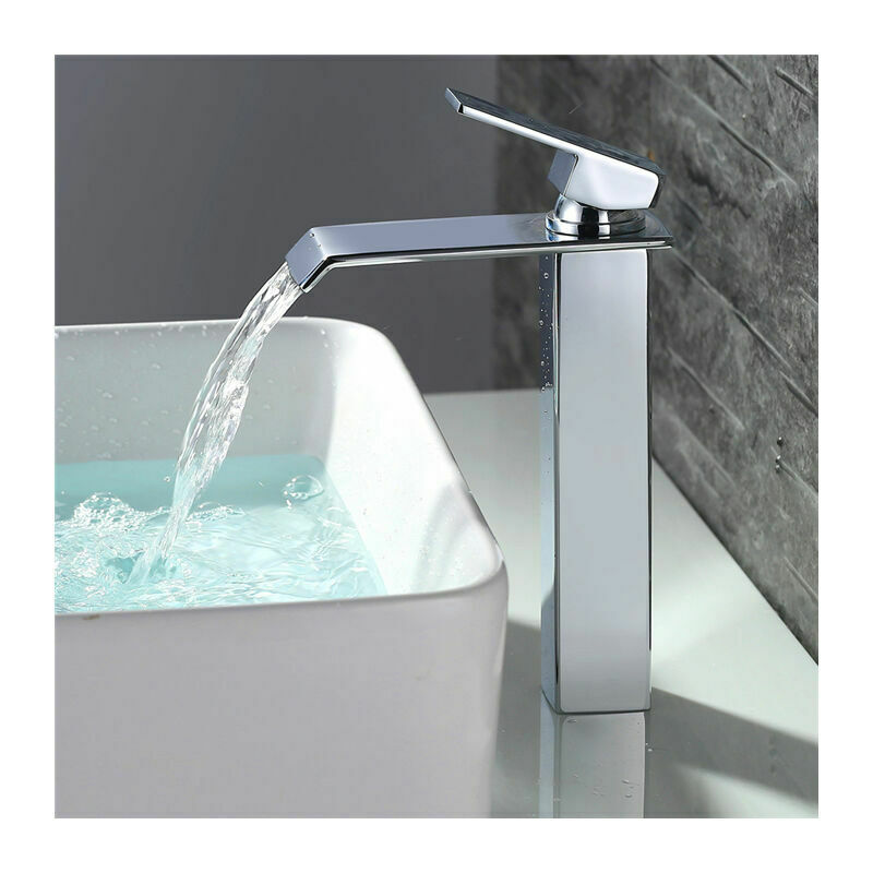 rubinetto del bagno cascata antico, ottone massiccio, miscelatore acqua calda e fredda, rubinetti lavabo bagno cascata monocomando, alto (Color : High