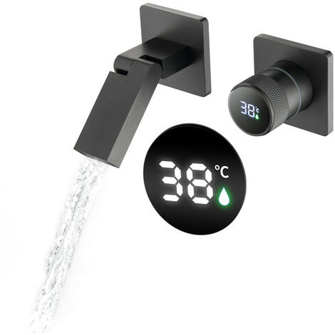 Rubinetto Bagno Con Display Digitale a LED Miscelatore Lavabo Pieghevole a 180° Rubinetti Per Cascata Bagno Con Miscelazione Acqua Calda E Fredda Rubinetto Muro Lavabo, Grigio Pistola
