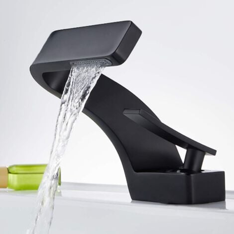 Rubinetto Bagno Lavabo Cascata Nero Ottone Miscelatore Lavabo Bagno Acqua Fredda e Calda