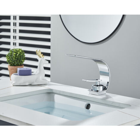 SUGUWORD Rubinetto Bagno Lavabo Cromo Rubinetto Lavabo con Rubinetto Bagno a Risparmio Idrico in Acciaio Inox Miscelatore Lavabo con Controllo Caldo e Freddo