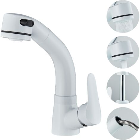 ONYZPILY Rubinetto Bagno Lavabo Estraibile,Bianco Rubinetto Bagno con Doccetta Estraibile a Doppia Funzione,Miscelatore Monocomando Lavabo in Ottone