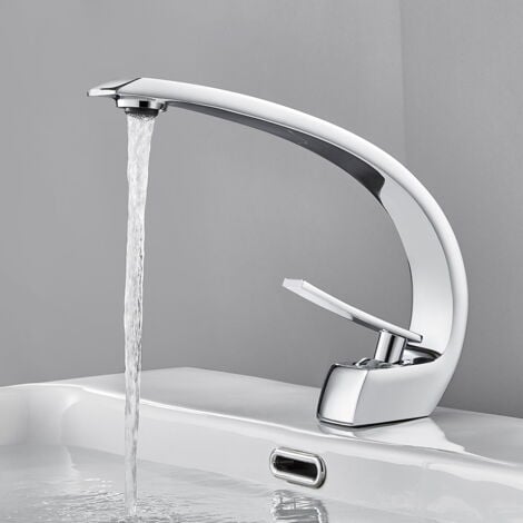 AURALUM Rubinetto Bagno Lavabo in Ottone Senza Piombo, Miscelatore Lavabo Semplice con Aeratore Smontabile, Rubinetto per Bagno con Acqua Calda e Fredda