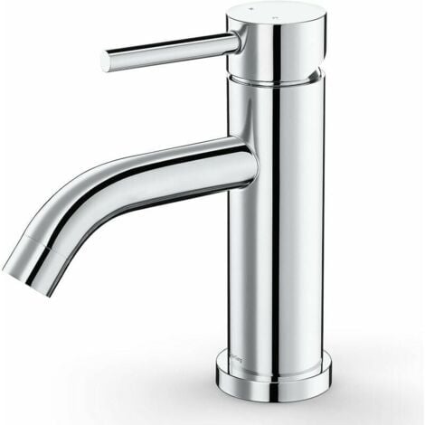 Rubinetto bagno Ulisem in acciaio inox cromato, miscelatore acqua calda e fredda, facile da installare, dimensioni altezza 18,5 cm, lunghezza 19,3 cm.