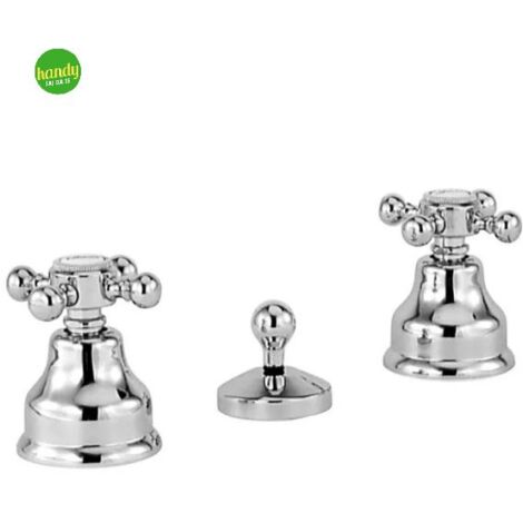 Rubinetto batteria bidet 3 fori cromato con manopole ed erogazione da ceramica serie anais scarico 11/4" EURORAMA