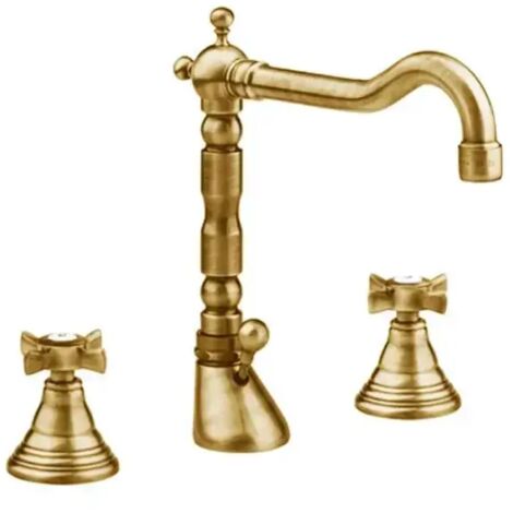 Rubinetto batteria lavabo 3 fori bronzato con manopole serie orientes scarico 11/4" EURORAMA