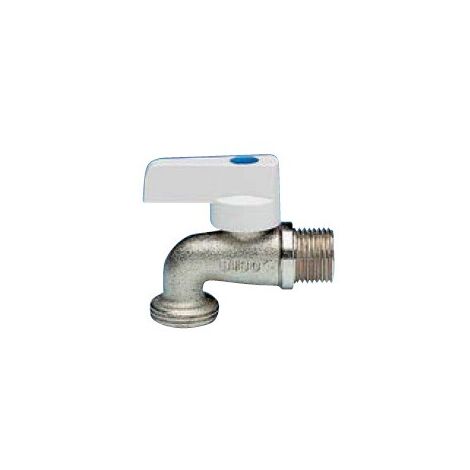 Rubinetto Bibo a sfera curvo 1/2"per lavatrice, filetto maschio attacco per portagomma con levetta bianca, nichelato. S0030N04