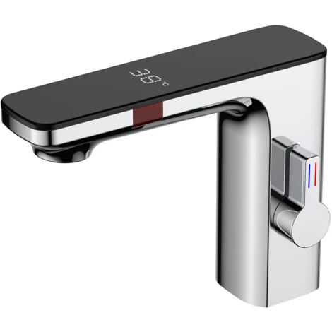 Rubinetto con sensore intelligente, rubinetto per lavabo con display digitale, rubinetto per bagno, miscelatore per acqua calda e fredda (cromato)