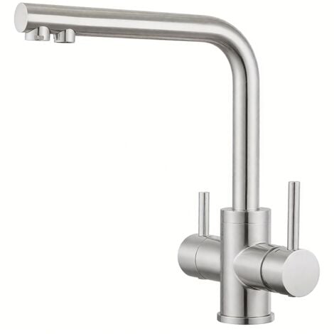 ONYZPILY Rubinetto Cucina 3 vie,Rubinetto Acqua Potabile con Doppia Leva,Rubinetto Lavello Cucina con Osmosi Penetrazione 3 in 1,con 2 Uscite,Spazzolato