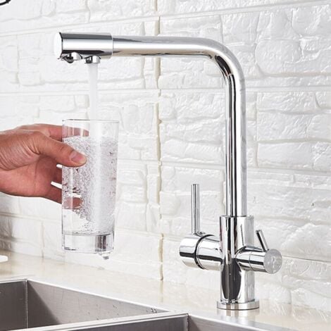 Rubinetto cucina a 3 vie,rubinetto acqua potabile con doppia leva,Rubinetto Lavello Cucina con Osmosi penetrazione 3 in 1,con 2 uscite,Cromo