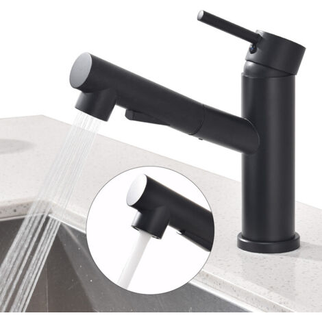 Rubinetto cucina/bagno nero estraibile con doccetta, miscelatore monocomando 2 tipi di getto, miscelatore lavabo e lavello, facile installazione, design moderno