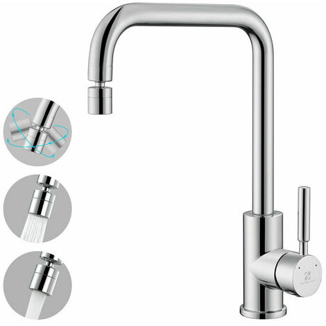 Rubinetto Cucina Canna Alta 2 Getti Scelta Girevole 360° Miscelatore Lavello Ottone Cromato Rubinetti Cucina