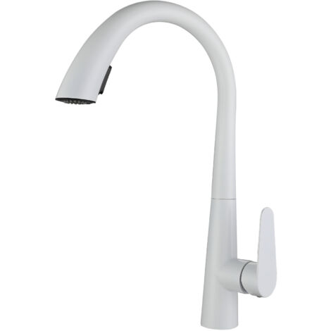 Rubinetto Cucina con Doccetta Estraibile, Rubinetto Lavello Cucina Bianco a 360°, 2 Modalità Dell'Acqua, Freddo e Caldo Disponibile
